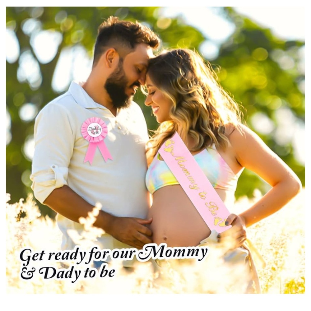 Pink and White Baby Shower Sash and Badge Set
